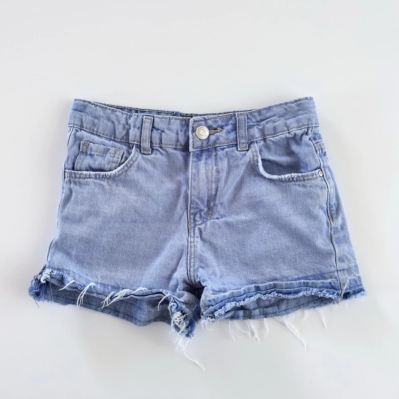 Világoskék rojtos aljú farmer short kislányoknak, Denim Co., 134-es méret