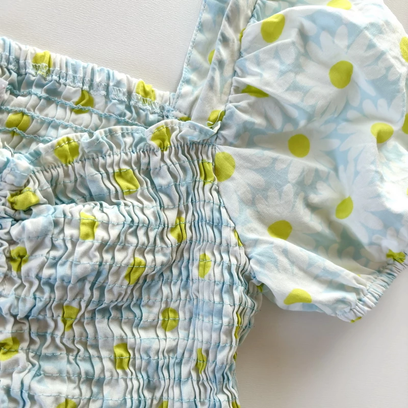 Világoskék virágmintás Zara pamut crop top 8 éves kislánynak