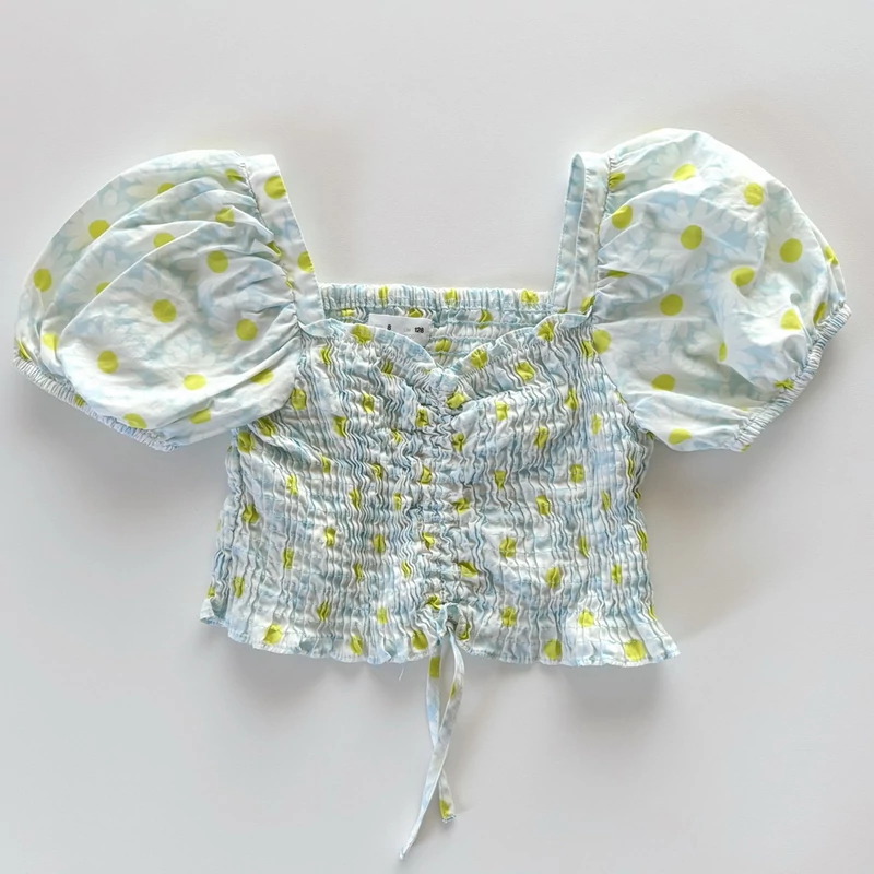 Világoskék virágmintás Zara pamut crop top 8 éves kislánynak