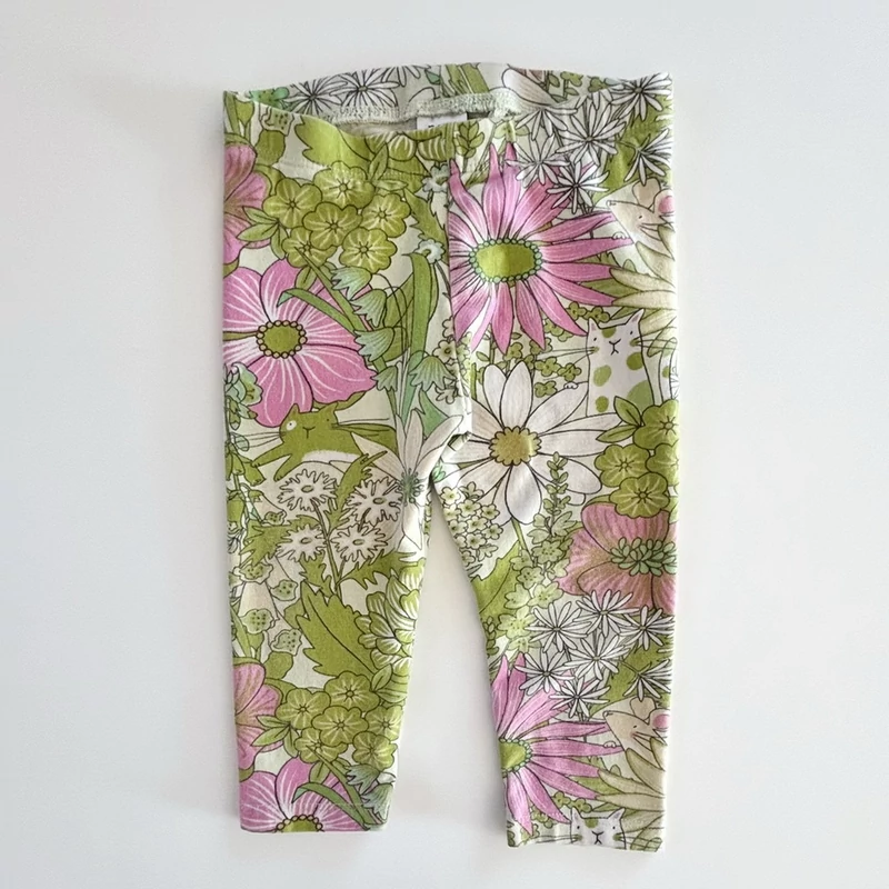 80-as Next mintás pamut kislány leggings – cicás és virágos minta