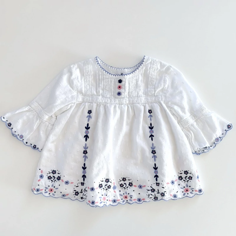 80-as pamut madeira hímzett kétrétegű blúz kislánynak – Monsoon, 6–12 hónap