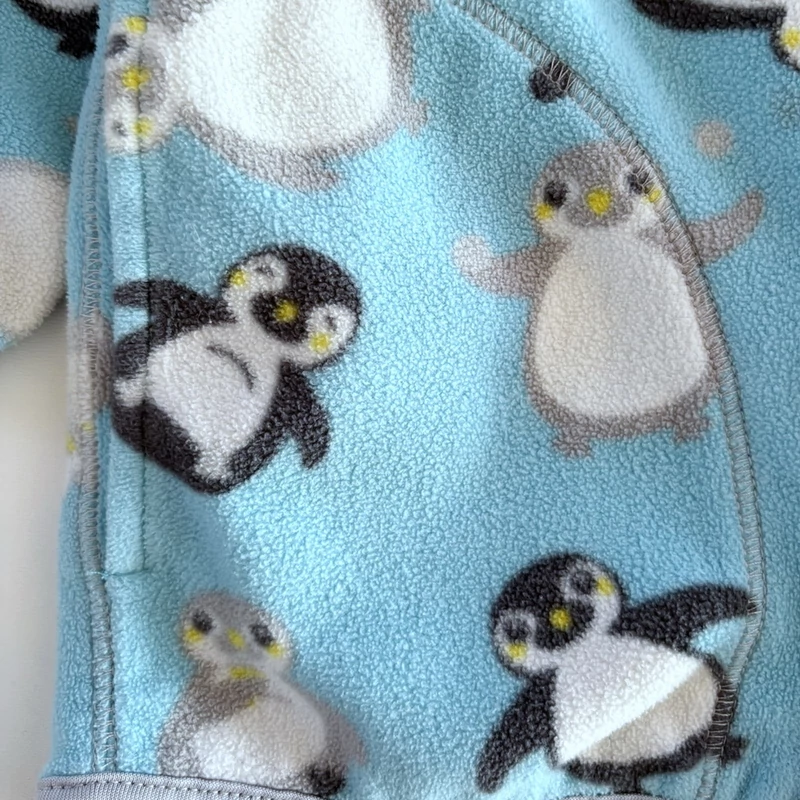 86-os világoskék pingvines polár cipzáras felső kislánynak – H&amp;M, 12–18 hónap