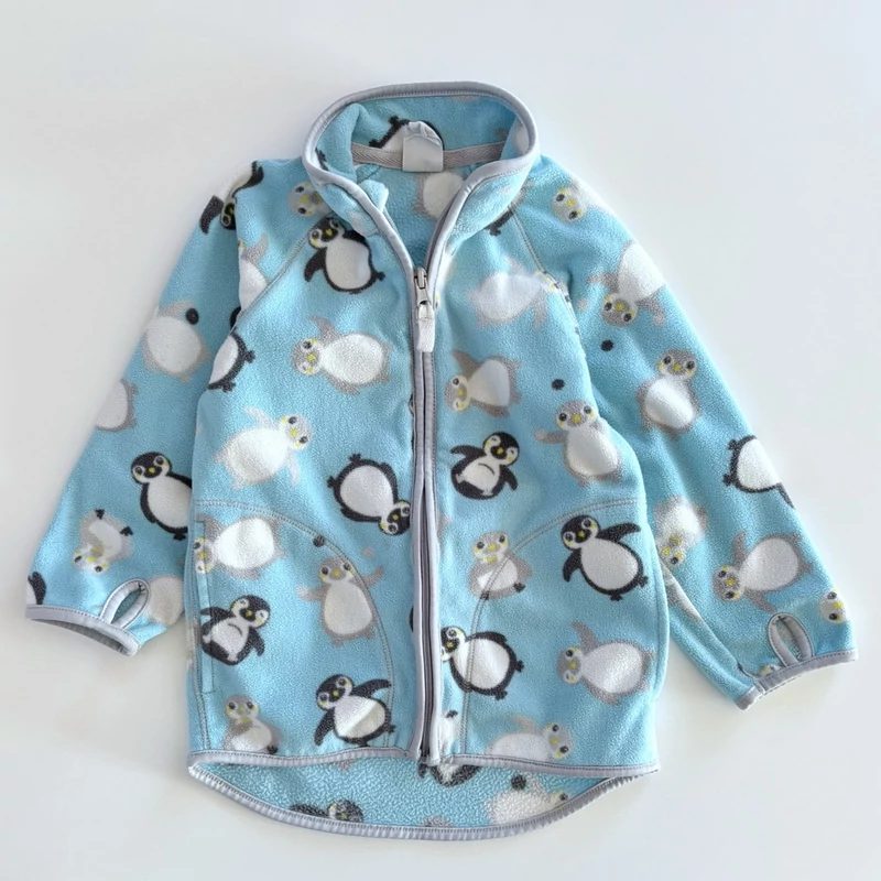 86-os világoskék pingvines polár cipzáras felső kislánynak – H&amp;M, 12–18 hónap