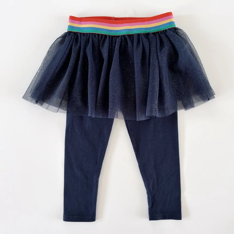 86-os sötétkék tüll szoknyás kislány leggings arany pöttyökkel – Smile