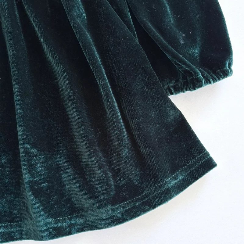 86-os sötétzöld tükörbársony karácsonyi ruha masnival kislánynak