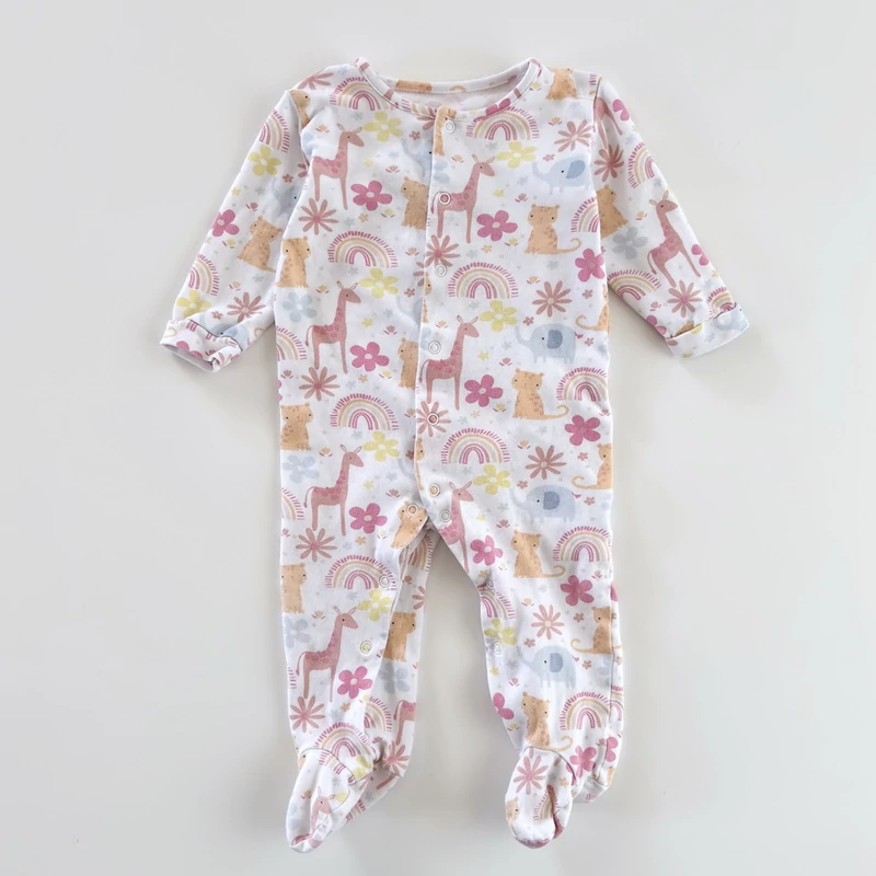 Állat- és virágmintás kislány pamut rugdalózó, Matalan, 80-as méret