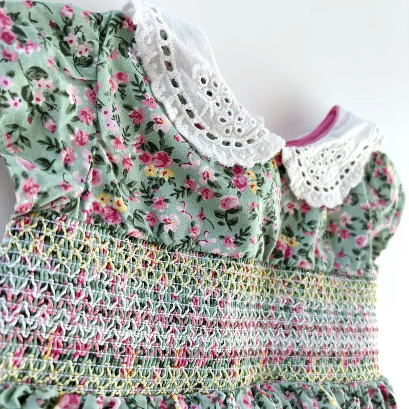 Virágmintás madeira galléros pamut alkalmi kislány ruha – Matalan, 80-as méret