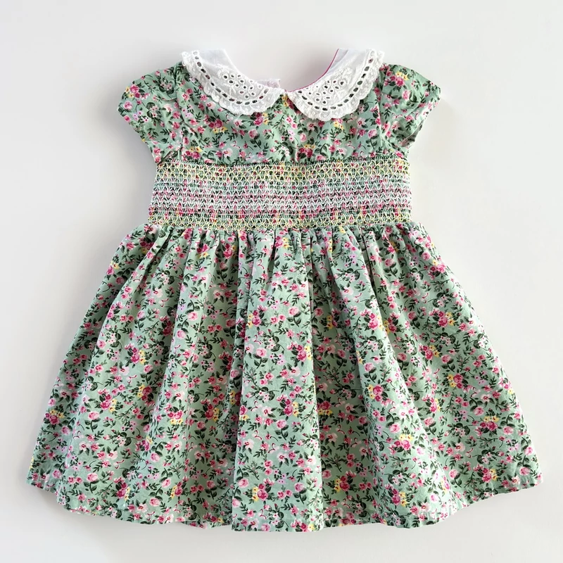 Virágmintás madeira galléros pamut alkalmi kislány ruha – Matalan, 80-as méret