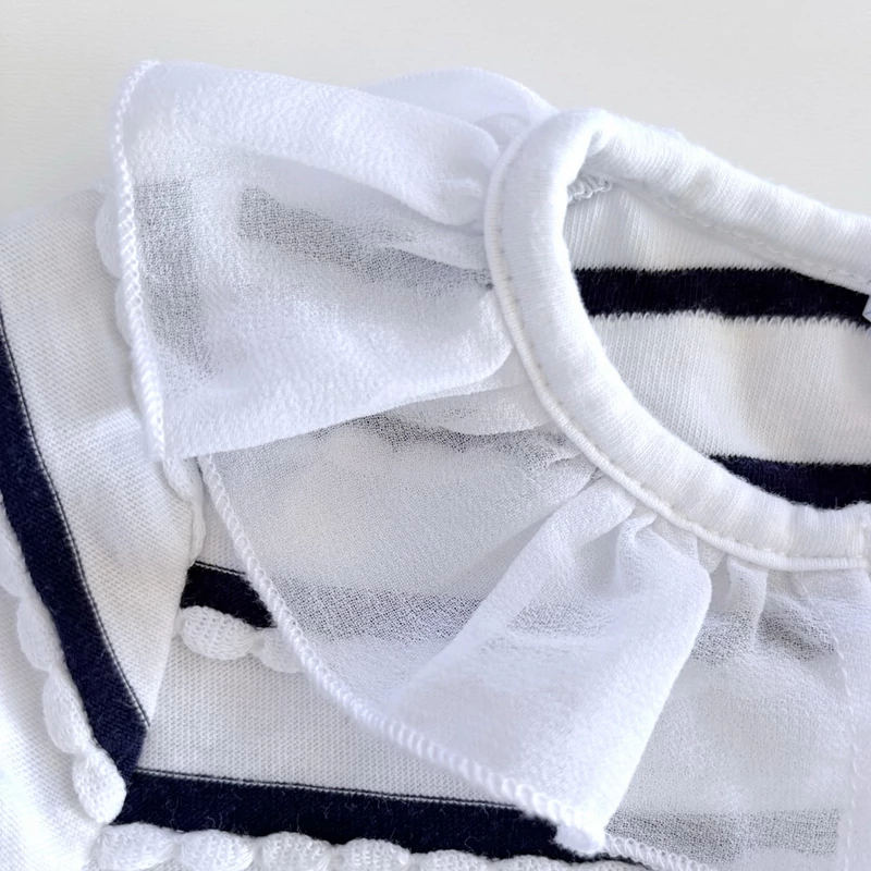 92-es pamut tüll galléros csíkos rövid ujjú felső kislánynak – Mayoral, 2 év