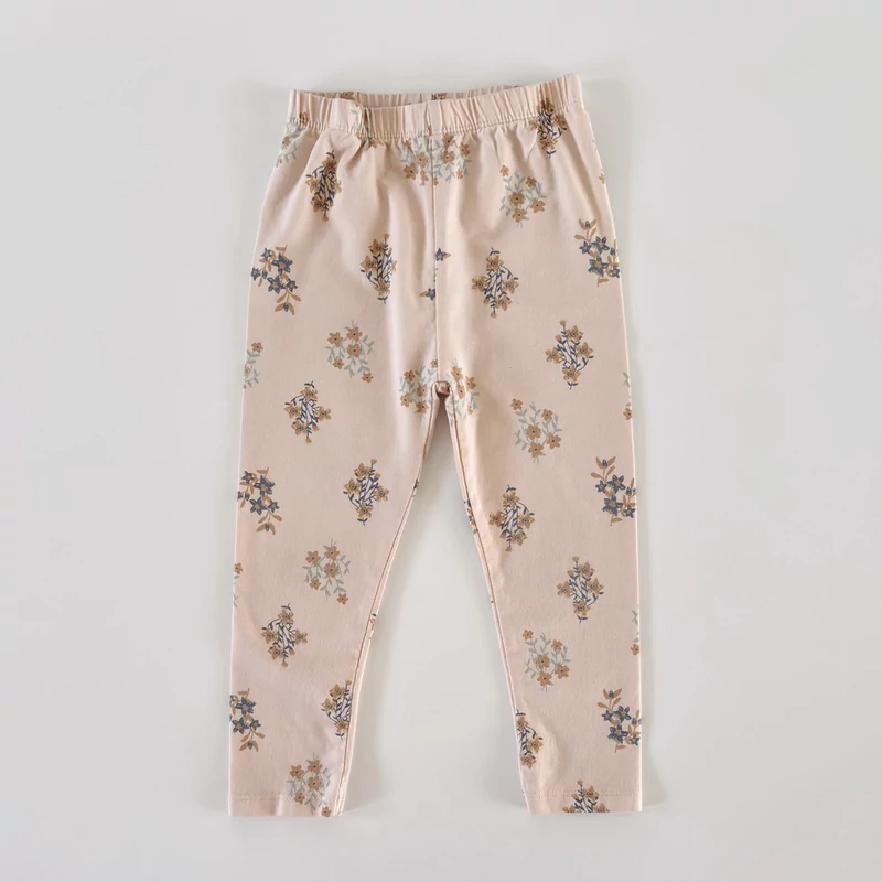 98-as barack színű virágmintás pamut kislány leggings – TU