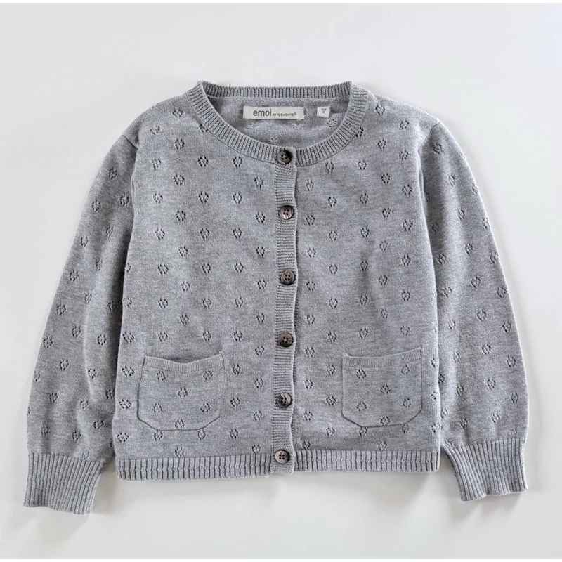 98-as szürke kötött pamut kislány kardigán – Emoi by Emonite, 3 év