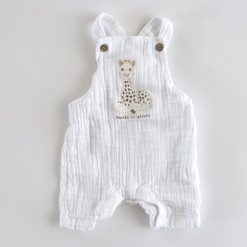Fehér kreppelt pamut kantáros kisfiú short zsiráf mintával – Matalan, Newborn (56)